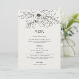 Zwart en Ivoor Floral Line Art Kaart