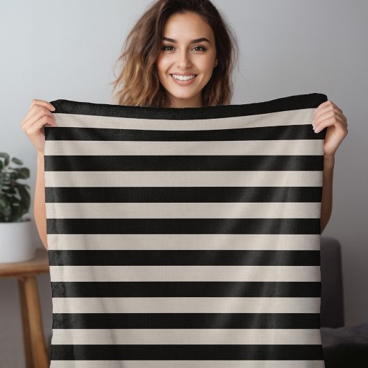 Zwart en Ivoor Strepen | Moderne boerderij Decor Fleece Deken
