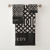 Zwart en ivoor trellis monogram | boerderij bad handdoek (Insitu)
