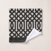 Zwart en ivoor trellis monogram | boerderij bad handdoek (Wasdoekje)
