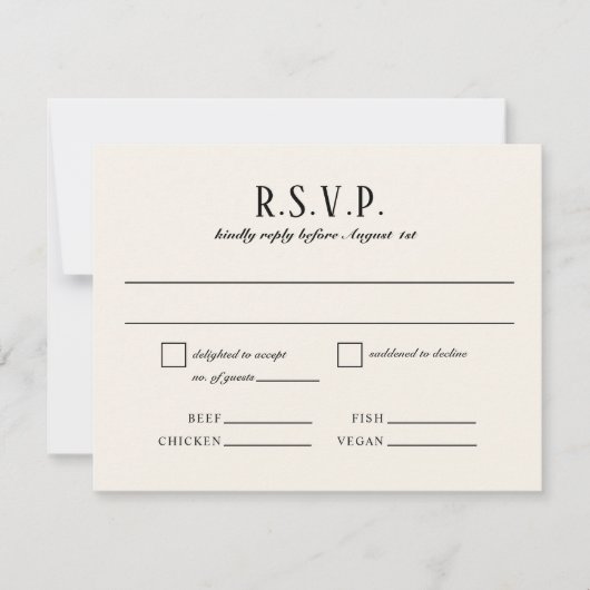 Zwart en Ivoor Warm Minimalisme Bruiloft RSVP Kaartje (Voorkant)