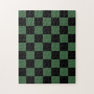 Zwart en jager groen geruit patroon legpuzzel