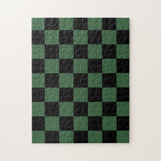 Zwart en jager groen geruit patroon legpuzzel (Verticaal)