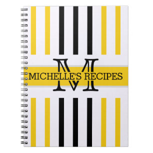 Zwart en Jonquil Strepen Modern Monogram Notitieboek
