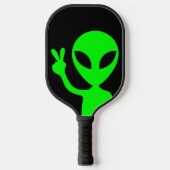 Zwart en kalkgroen Alien-vredesteken Pickleball Paddle (Voorkant)