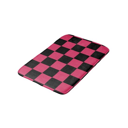 Zwart en kersroze geruit patroon badmat (Gekanteld)