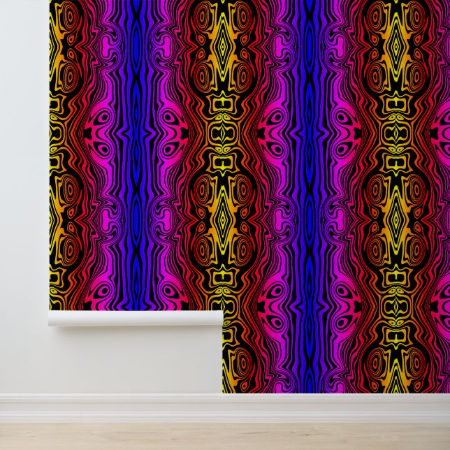 Zwart en Kleurrijk Neon Abstract Pattern Behang (Applicatie)