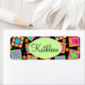 Zwart en kleurrijk patchwork Quilt Block Art Etiket (Insitu)