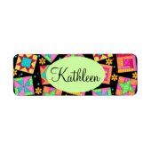 Zwart en kleurrijk patchwork Quilt Block Art Etiket (Voorkant)