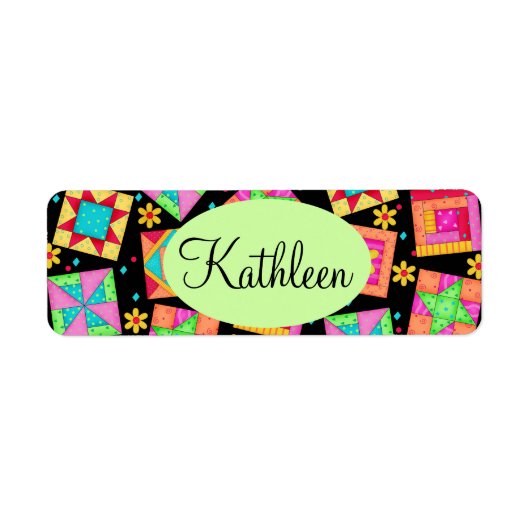 Zwart en kleurrijk patchwork Quilt Block Art Etiket (Voorkant)