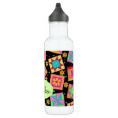 Zwart en kleurrijk patchwork Quilt Block Art Waterfles (Rechts)