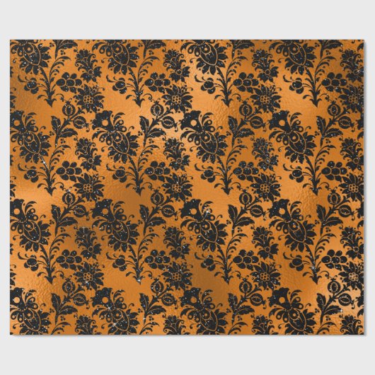 Zwart en koper  Damaspatroon Cadeaupapier (Vlak)