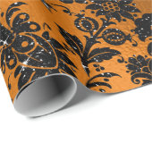 Zwart en koper  Damaspatroon Cadeaupapier (Rol Hoek)