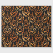 Zwart en koper Halloween Damask patroon Cadeaupapier (Vlak)