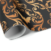 Zwart en koper Halloween Damask patroon Cadeaupapier (Rol Hoek)