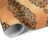 Zwart en koper Halloween  Damaspatroon Cadeaupapier (Rol Hoek)