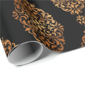 Zwart en koper Halloween  Damaspatroon Cadeaupapier (Rol Hoek)