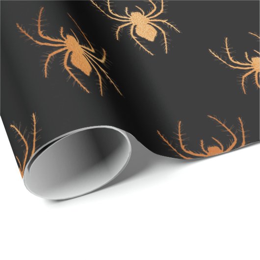 Zwart en Koper Halloween Spider Folie Cadeaupapier (Rol Hoek)