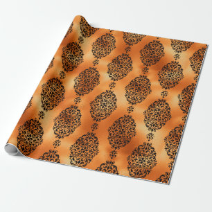 Zwart en koper Halloween vintage damastpatroon Cadeaupapier