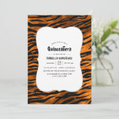 Zwart en koper tijgerstrepenpatroon Quinceanera Kaart (Staand voorkant)