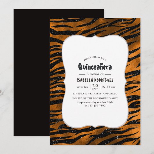 Zwart en koper tijgerstrepenpatroon Quinceanera Kaart (Voorkant / Achterkant)