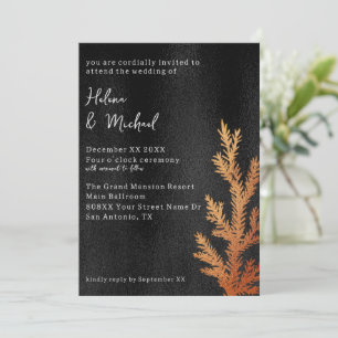 Zwart en Koper Winter Bruiloft Pine Branch Kaart