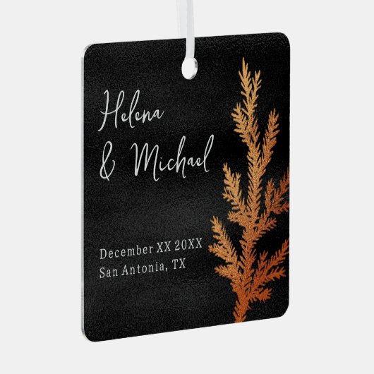 Zwart en Koper Winter Bruiloft Pine Branch Metalen Ornament (Voorkant Rechts)