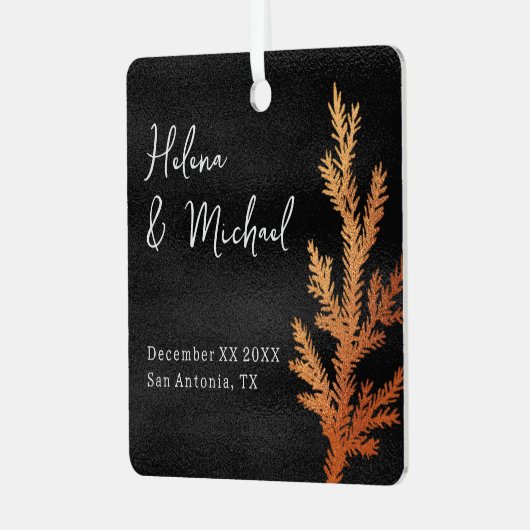 Zwart en Koper Winter Bruiloft Pine Branch Metalen Ornament (Voorkant links)
