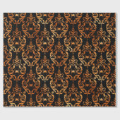 Zwart en koperen Halloween-spinnendamastfolie Cadeaupapier (Vlak)