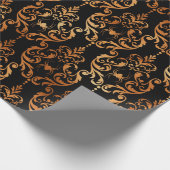 Zwart en koperen Halloween-spinnendamastfolie Cadeaupapier (Hoek)