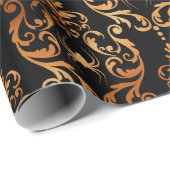 Zwart en koperen Halloween-spinnendamastfolie Cadeaupapier (Rol Hoek)