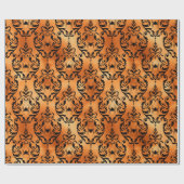 Zwart en koperen Halloween-spinnendamastfolie Cadeaupapier (Vlak)