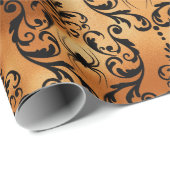 Zwart en koperen Halloween-spinnendamastfolie Cadeaupapier (Rol Hoek)