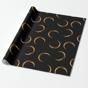 Zwart en koperen Halloween vintage maanpatroon Cadeaupapier