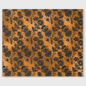 Zwart en koperen vintage damastpatroon cadeaupapier (Vlak)