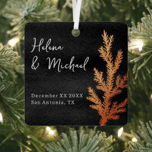 Zwart en koperen winter bruiloft dennen tak metalen ornament