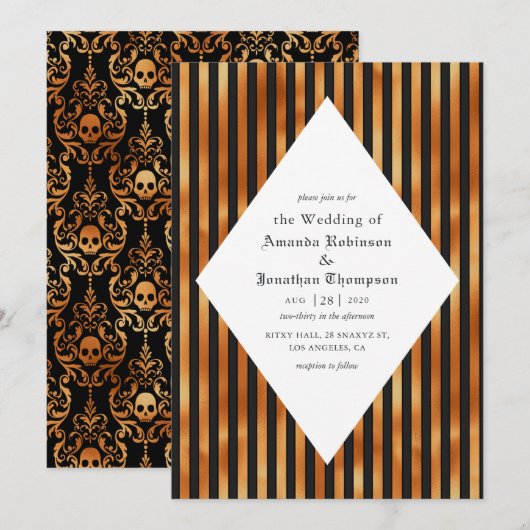 Zwart en koperhuiden Gothic Wedding Kaart (Voorkant / Achterkant)