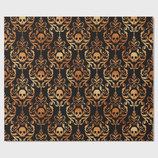 Zwart en koperhuiden Halloween Damask patroon Cadeaupapier (Vlak)