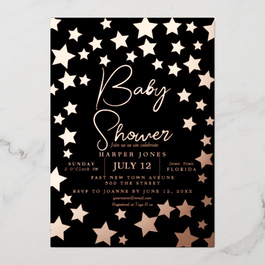 zwart en koperster Baby shower Nodig sip & see uit Folie Uitnodiging (Voorkant)