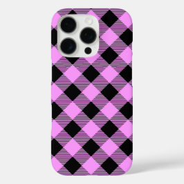 Zwart en koraal geruit iPhone 16 pro hoesje