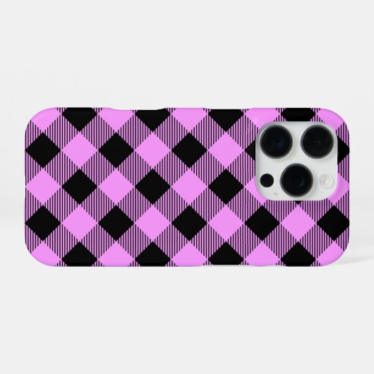 Zwart en koraal geruit iPhone hoesje (Achterkant horizontaal)