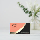 Zwart en koraal goud decor met monogram legant visitekaartje (Staand voorkant)