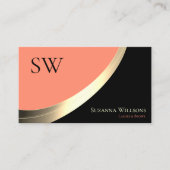 Zwart en koraal goud decor met monogram legant visitekaartje (Voorkant)