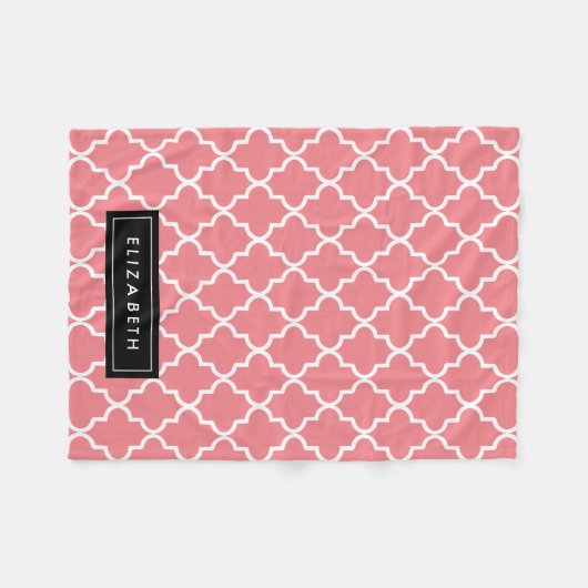 Zwart en koraal Quatrefoil | Fleece Blanket (Voorkant (Horizontaal))