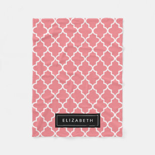 Zwart en koraal Quatrefoil   Fleece Blanket