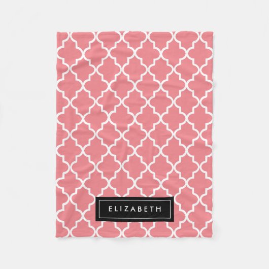 Zwart en koraal Quatrefoil | Fleece Blanket (Voorkant)