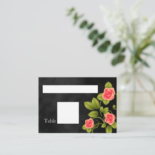 Zwart en koraal Roos bruiloft Plaatskaartje (Staand voorkant)