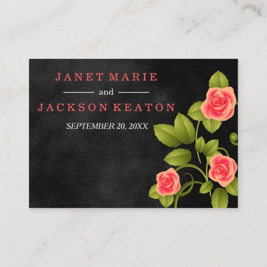 Zwart en koraal Roos bruiloft Plaatskaartje (Achterkant)