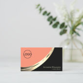 Zwart en koraalgoud met Logo en QR-code Visitekaartje (Staand voorkant)