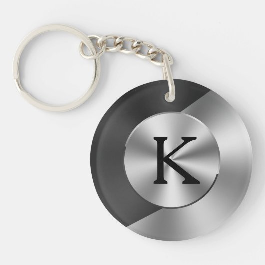 Zwart en kunstzilver geometrisch ontwerp sleutelhanger (Voorkant)